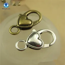 10 шт./лот, античное серебро, сердце, застежка-карабин, крючки для ожерелья, браслета, цепи, сделай сам, ювелирный аксессуар, фурнитура 27*14 мм