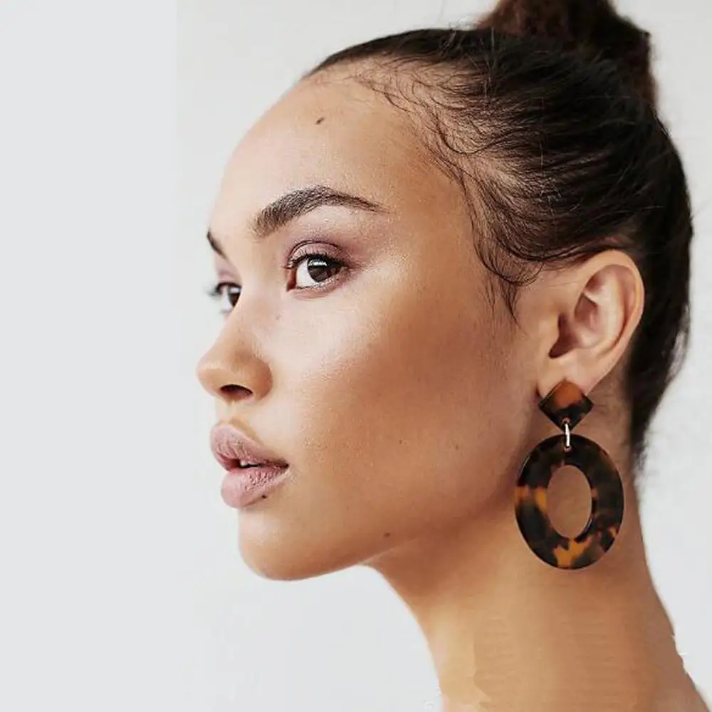 

2020 Fashion Jewelry Acrylic Resin Oval Dangle Earrings For Women Geometry Big Circle Tortoiseshell Earrings Acetate Brincos