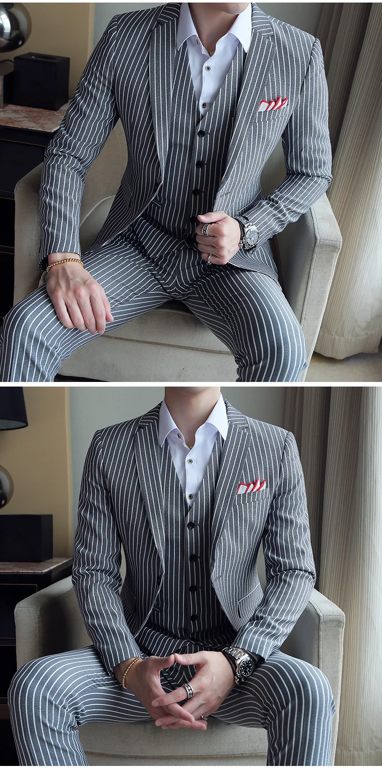5 colors Elegant Stripe Suit Terno Costume Homme Luxe Tuxedo Suit Formal Smoking Uomo Party Weddin Slim Fit Banquet Suit Men