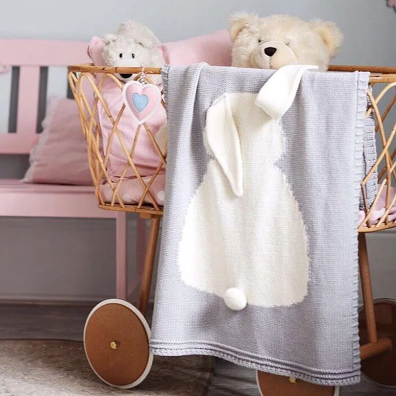 Милое детское одеяло для младенца, детское мягкое теплое шерстяное пеленание с кроликом, Хлопковое трикотажное детское белье для коляски, одеяла, банное полотенце для новорожденных