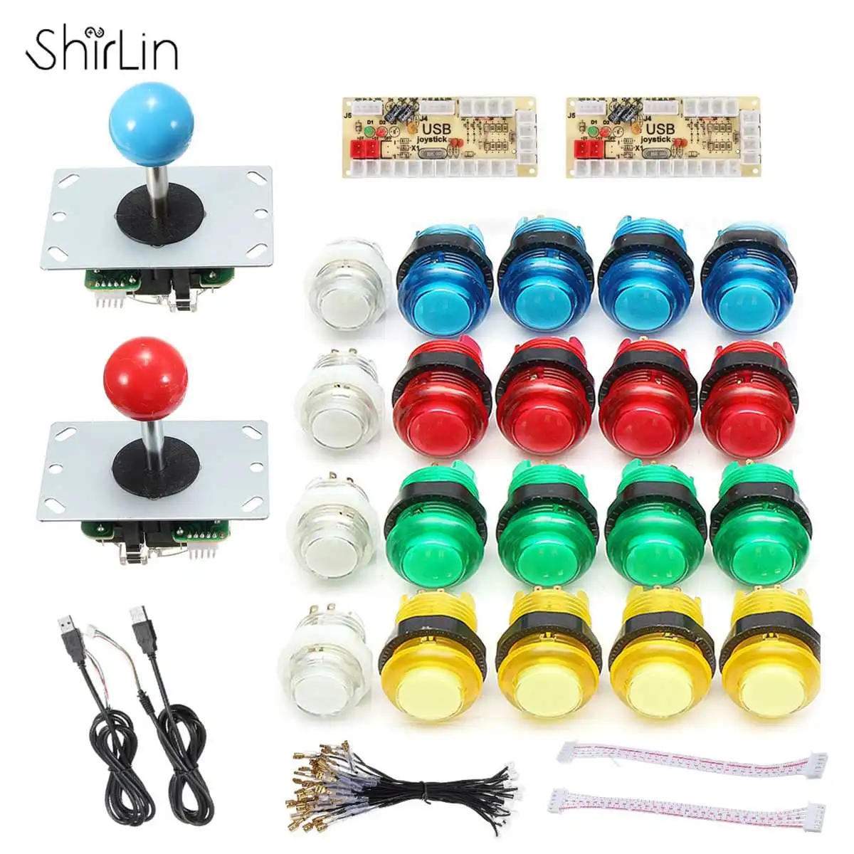 

2 Players DIY Arcade Joystick Kits With 20 LED Arcade Buttons + 2 Joysticks + 2 USB Encoder Kit + Cables Joystick Arcade Set