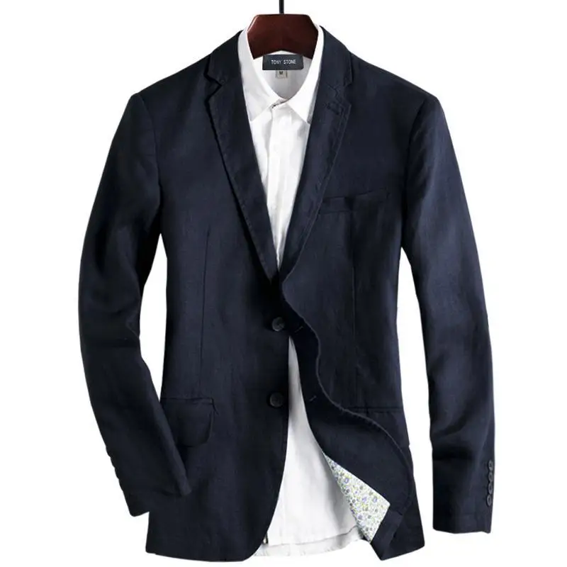 Новинка осени; модные Для мужчин осень сезон: весна–лето белье хлопковый костюм Для мужчин тонкий Для мужчин s повседневная куртка высокое качество размера плюс размеры M, L, XL, 2XL 3XL - Цвет: navy blue