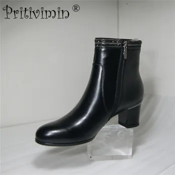 

Pritivimin FN201 ladies winter warm lined thick high heeled ankle boots women fashion spring handmade genuine leather dress shoe