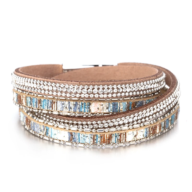 

Flashbuy 2 Color Multilayer Leather Bracelet For Women Jewelry Rhinestones Alloy Charm Leather Multilayer Bohemia Wrap Bracelets