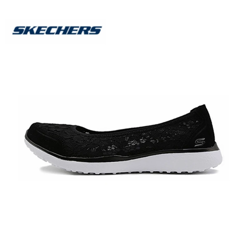 Skechers Для женщин обувь на плоской подошве комфортная дышащая повседневные туфли с вырезами без шнуровки Балетки без застежки; туфли на плоской подошве; женские лоферы; 23581-BKW