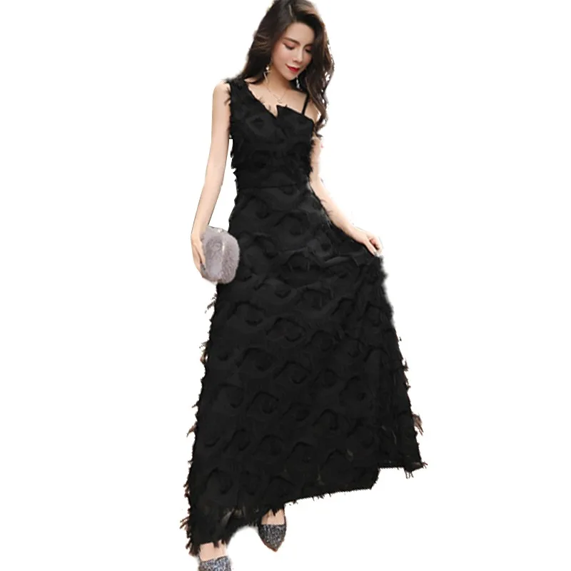 

2019 Ceremonial dress new Korean party elegant fashion goddess long beach tassel sling white eveninging dress female dress