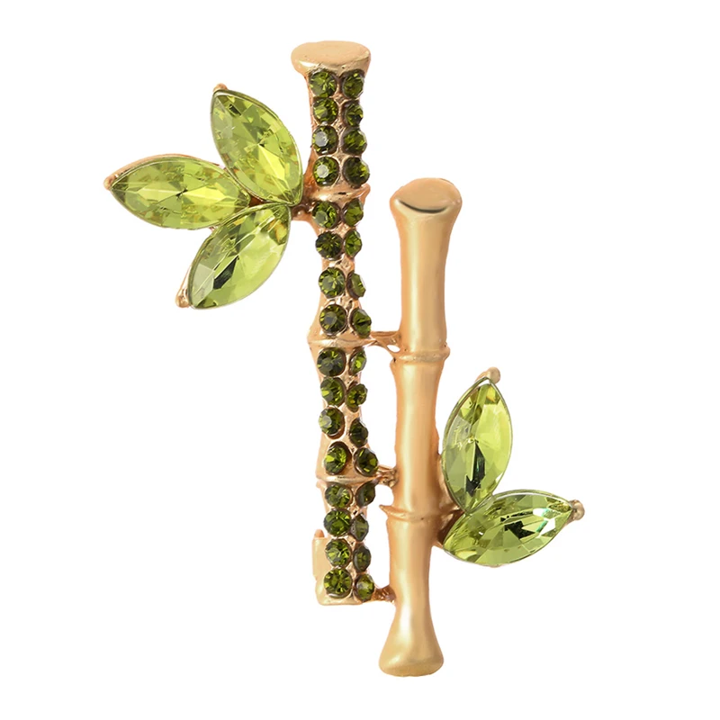 1Pcs Crystal Bamboo Brooch Pin Plant Shaped Metal Brooch Rhinestone Unisex Garment Accessories