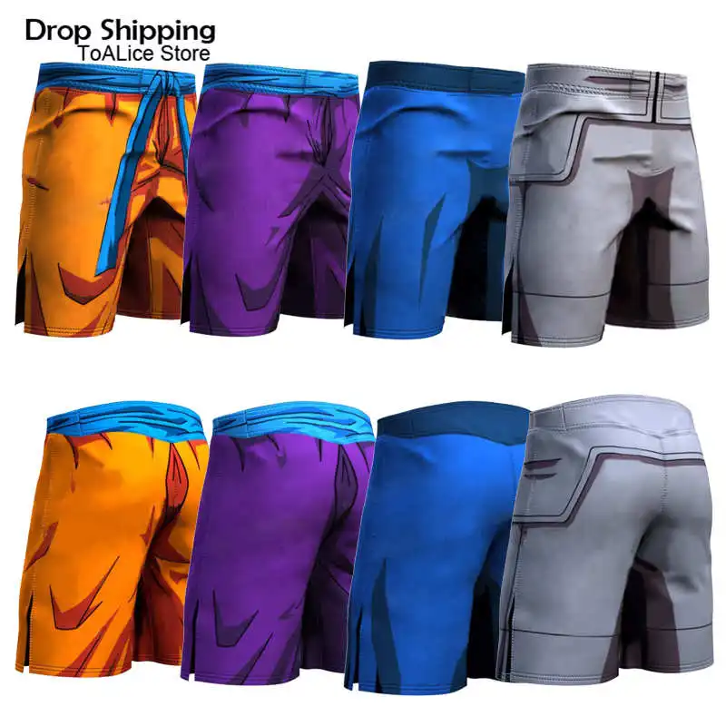 Мужские спортивные шорты с разрезом Dragon Ball Z Son Goku Vegeta, повседневные шорты с 3D принтом для плавания, пляжные сетчатые шорты для серфинга