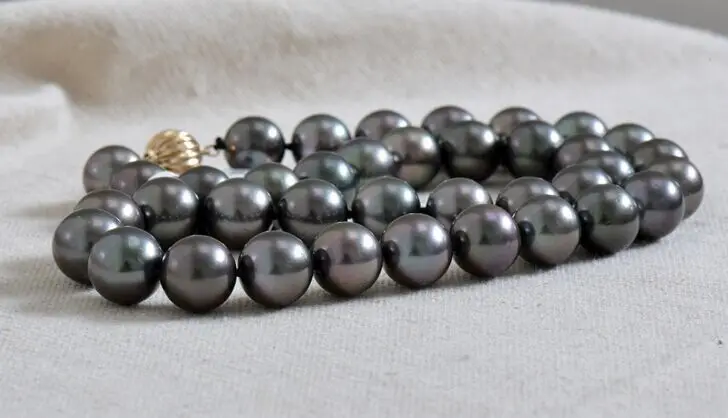 

HUGE 10-11MM NATURAL TAHITIAN GENUINE BLACK ROUND PEARL NECKLACE 7788
