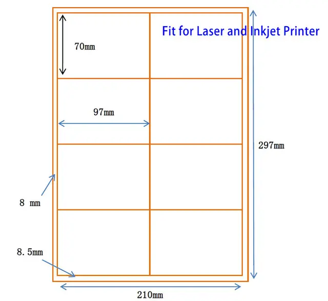 100 sheets a4 sticker 70x97 mm 8 piece in one a4 sheet a4 self label sheets