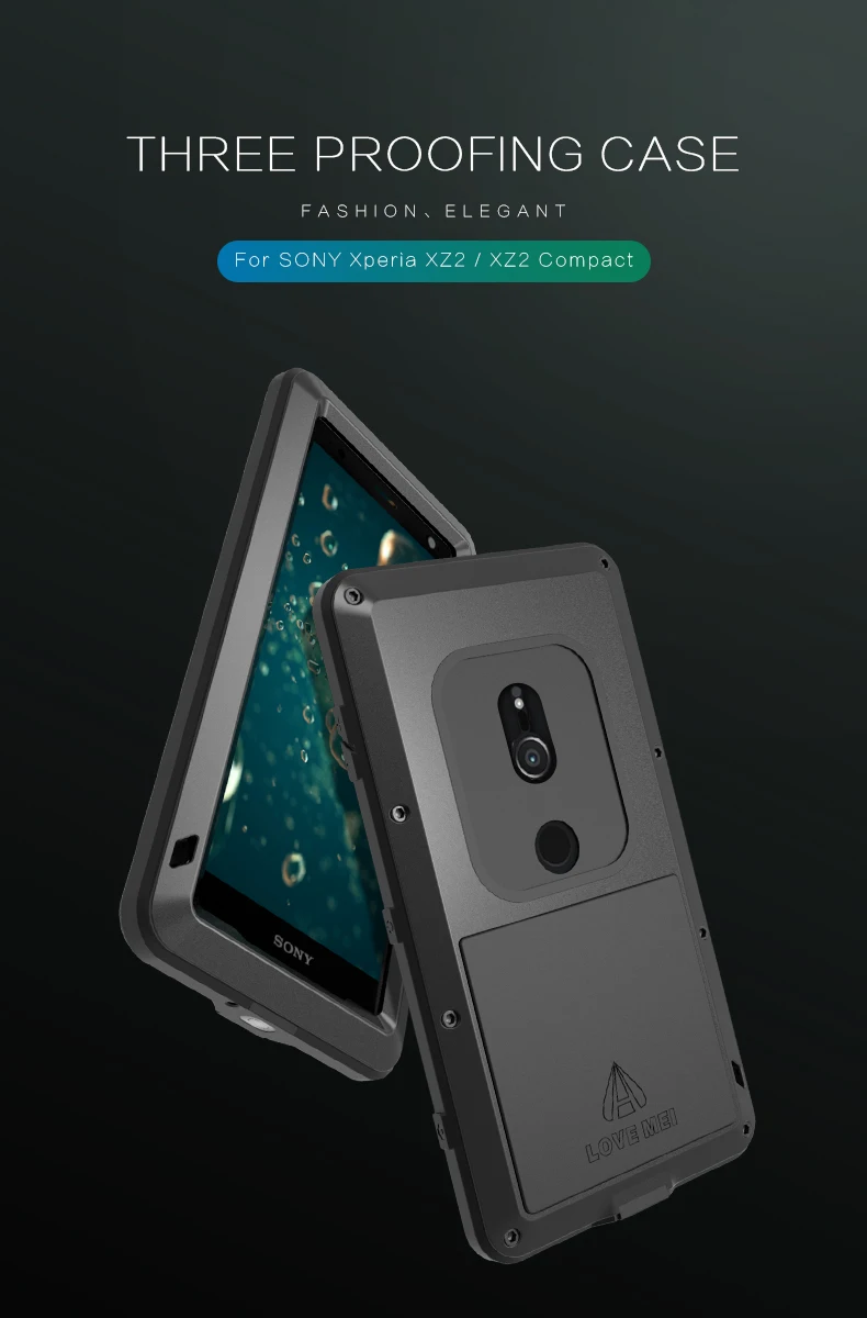 film gift) Love Mei Metal Aluminum Dirt Waterproof Powerful Case For Sony Xperia XZ2 H8216 H8266 H8296 Dual Sim Shockproof capa