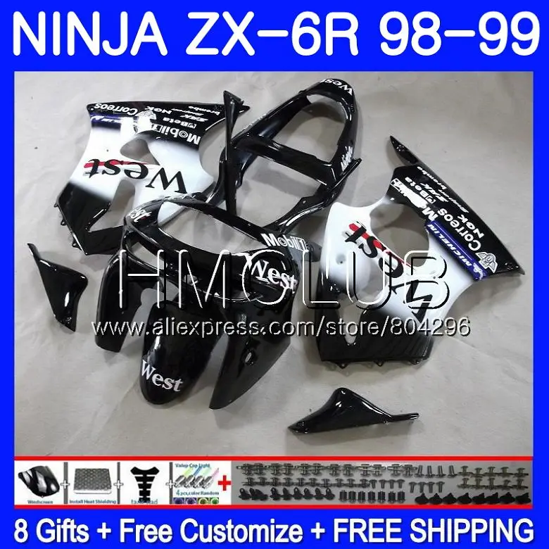 

Body For KAWASAKI NINJA ZX-636 ZX600 ZX-6R 98 99 97HM.19 600CC ZX636 ZX6R 98 99 ZX 636 6 R ZX 6R Black west 1998 1999 Fairing