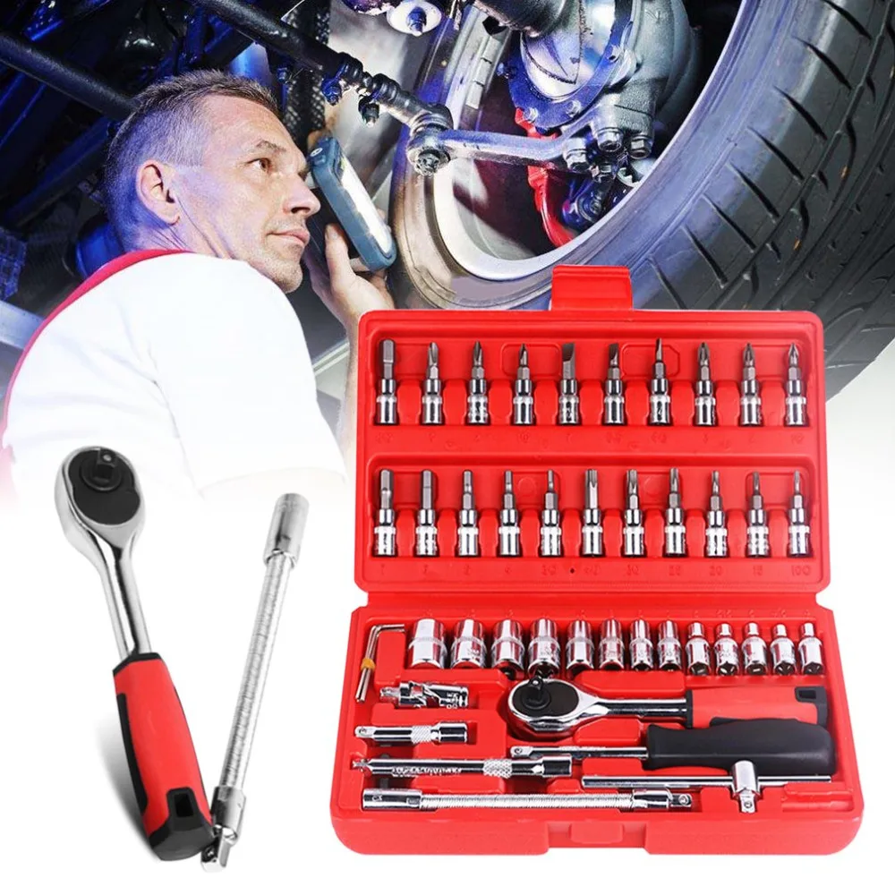 

Professional 46 Pcs Combination Socket Set Ratchet Torque Wrench Auto Repair Hand Tools Auto Sleeve Combination Tool