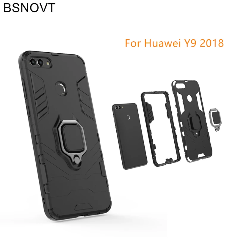 BSNOVT для Huawei Y9 2018 чехол противоударный кольцо на палец магнитный держатель мягкий