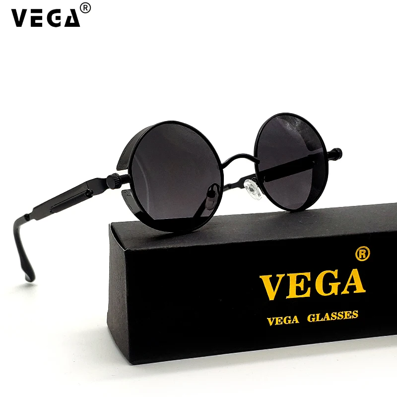 VEGA поляризационные стимпанк Солнцезащитные очки для мужчин и женщин, круглые готические паровые очки в стиле панк, металлические винтажные HD очки 372