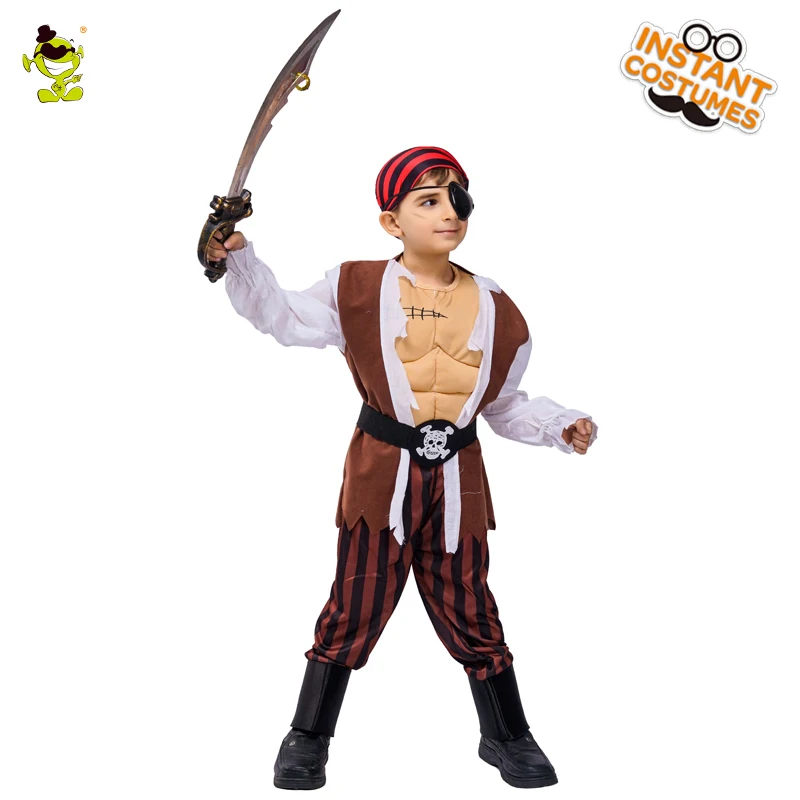 Детский маскарадный костюм пирата с мускулами для мальчиков; маскарадные костюмы на Рождество, Год, Хэллоуин; Детские вечерние костюмы