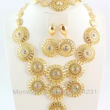 Позолоченные Модные ювелирные изделия серьги ожерелье набор, элегантные женские Благородные Золотые ювелирные изделия для вечерние и свадьбы