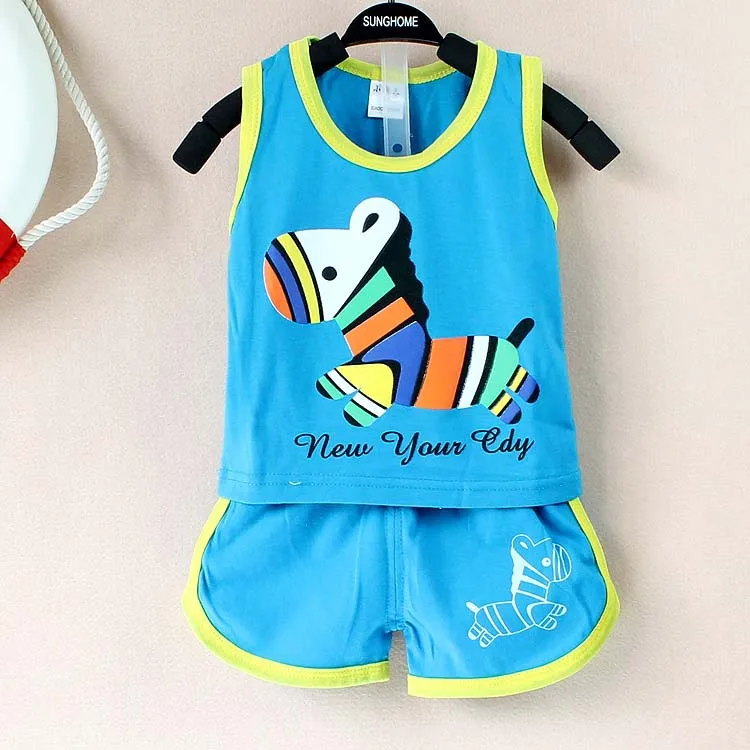 Летняя одежда для малышей хлопковый комплект одежды, жилет и шорты для новорожденных, комплекты одежды для маленьких мальчиков На возраст от 0 до 2 лет комплект для малышей Одежда для маленьких мальчиков - Цвет: blue