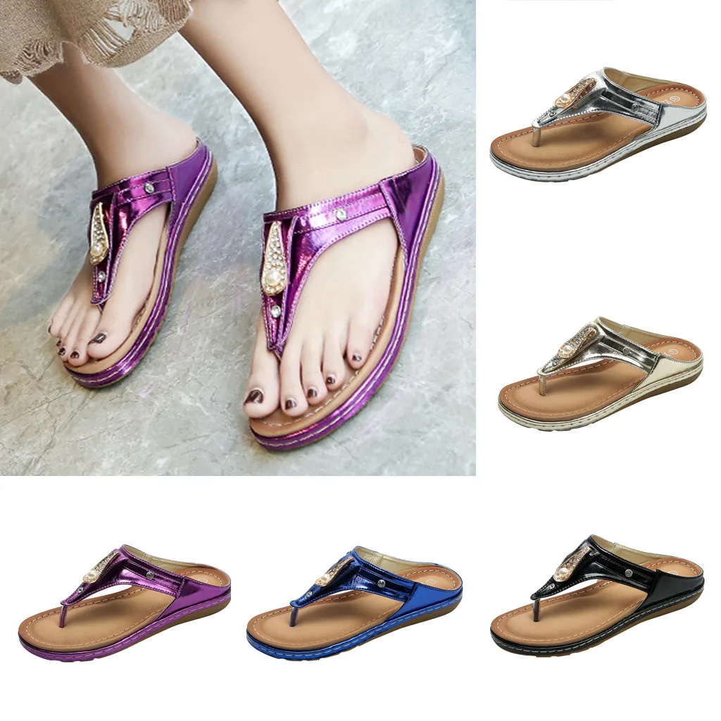 

Fashion Women's Slippers Rhinestone Sandals Clip-Toe Slippers Casual Beach Shoes Crystal Gladiator Roman Shoes Flat Shoes Apr 29