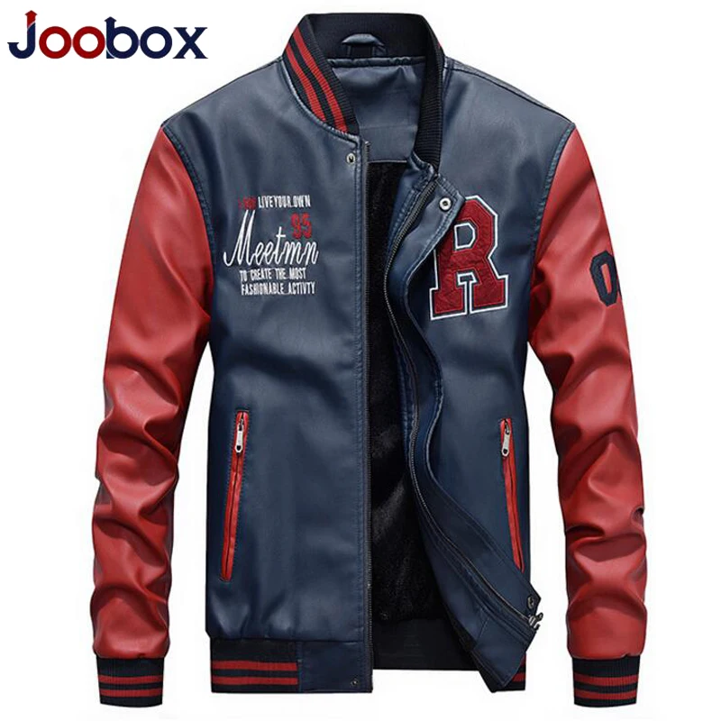 

Jacket Men Casual Fleece Thicken Faux Leather Coats College Basebal Moto Biker Bomber Jackets jaqueta de couro masculino 3XL 4XL