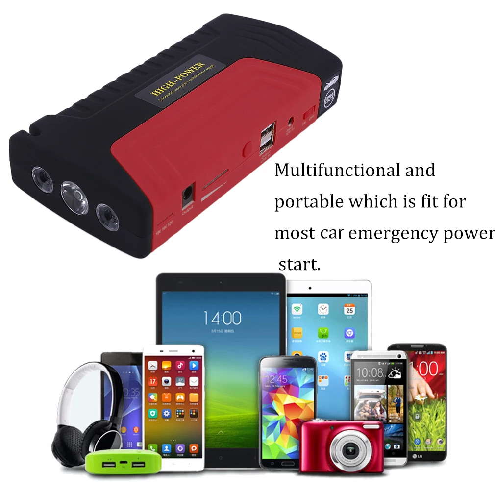 68000ma Portable Car Jump Starter Cars Auto Emergency Start Power Bank With Three Lights Engine Booster