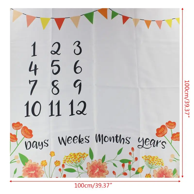 

Newborn Baby Milestone Number Flower Pattern Mat Blanket Photography Background Backdrop Cloth