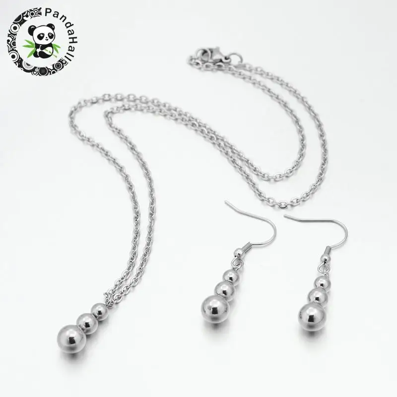 

Gourd 304 Stainless Steel Pendant Necklaces and Dangle Earrings Jewelry Sets, with Lobster Claw Clasps, Stainless Steel Color,