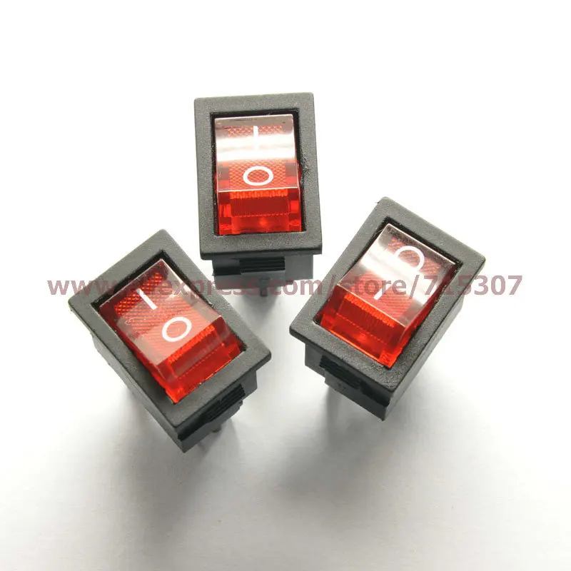 

PHISCALE 10pcs/lot 4 Pin 6A 250V Red Button With Light Rocker Switch KCD1-104 On - Off Import Rocker Power Switches