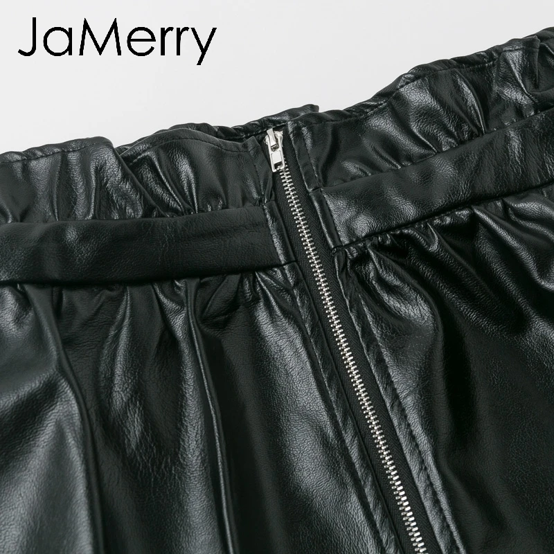 JaMerry, Женская юбка из искусственной кожи с оборками, сексуальная, высокая талия, на молнии, черная, женская, короткая, мини-юбка, вечерние, для клуба, highstreet, Нижняя юбка