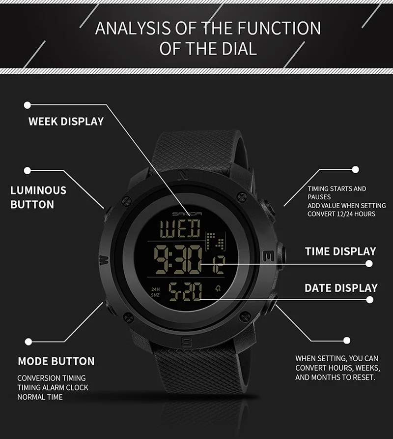 SANDA женские спортивные часы Reloj Mujer силиконовый ремешок Montre Femme женские часы водонепроницаемые цифровые часы подарки