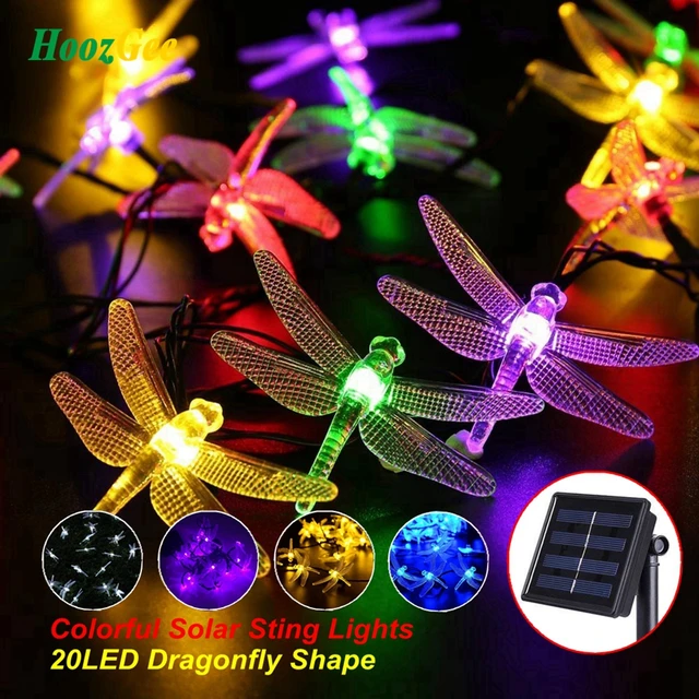 Hoozgee Solar String Fairy Light Outdoor Garden 20 Led Multicolor Hoozgee Solar String Fairy Light Outdoor Garden 20 Led Multicolor Dragonfly Shape Patio Dream Decor Energy Saving Lighting