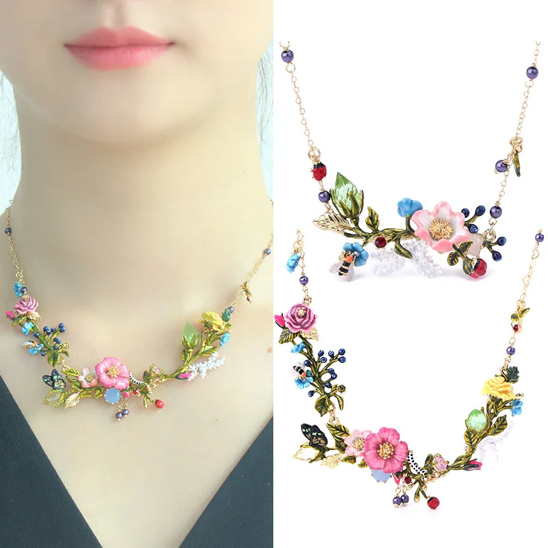

Gander Series New Flowers Branch Gem Necklace For Women Luxury Statement Romantic Bee Flower Lady Party Jewelry
