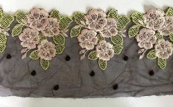 

FREE SHIPPING top class 12.9cm wide soft nylon net base dyed yard polyester embroidery lace trim,XERY0816G