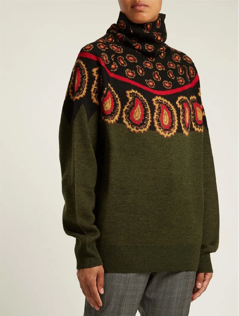  2019 Winter Vintage Dot Print Women Turrleneck Sweater Pullovers Runway Long Sleeve Female Christma