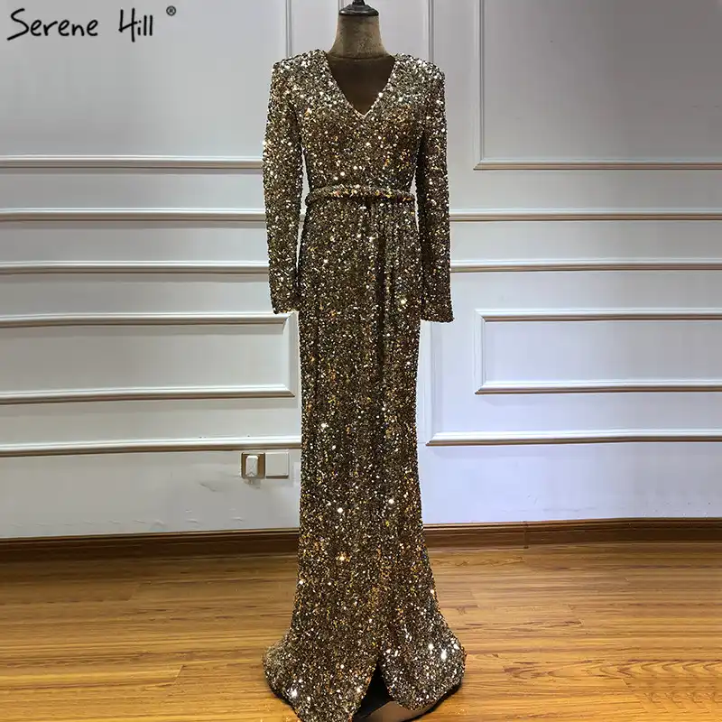 gold long dress long sleeve