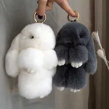 Fluffy Real Rabbit Fur Pompon Bunny KeychainTrinket Women Toy Pompom Rabbit Key Ring Car Key Chain Jewelry New Year Gift