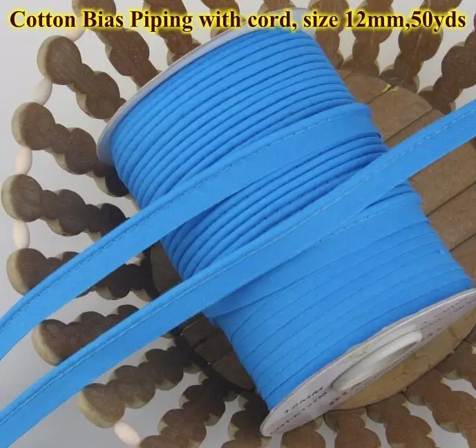 Free shipping 100 Cotton Bias Piping, Piping tape,bias Tape with cord,size12mm, 50y,for bed