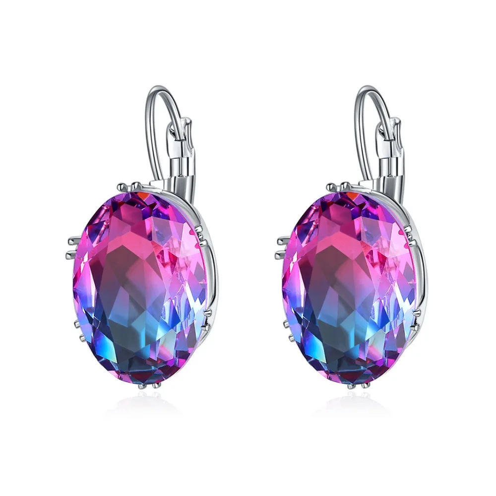 

New Arrival Fashion Red Purple Green Pink Multi-color CZ Silver Earrings Popular Luxury Women Drop Earrings Wedding Jewelry Gift