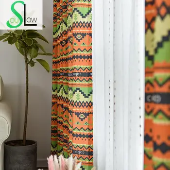 

Slow Soul mark Modern Fresh Simple Bedroom Living Room Printed Cloth Curtain Fabric French Window Striped Curtains For Children