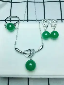 

C41#925 silver inlaid natural chalcedony set, the jade face is clean and translucent