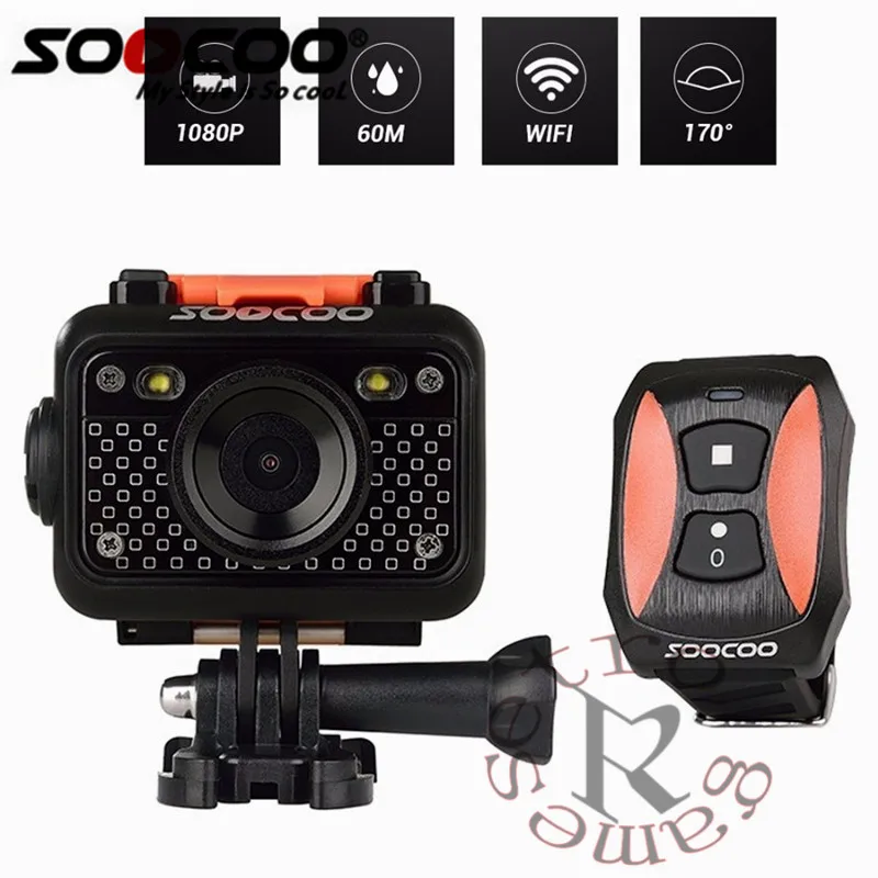 SOOCOO S60 HD 1080P WiFi Спортивная экшн-камера 170 градусов широкоугольный объектив 60 м водонепроницаемый 2,4G беспроводной пульт дистанционного управления