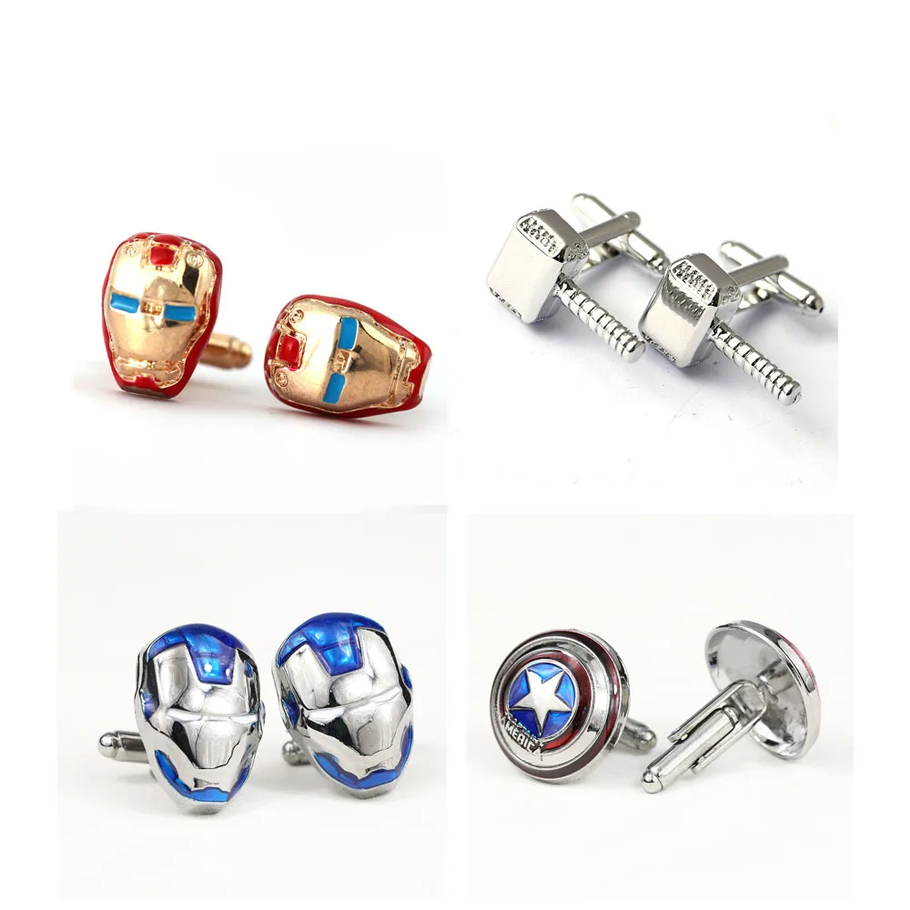 

The Avengers Cufflinks Thor Hammer Captain America Shield Cuff Buttons Iron Man French Shirt Cuff Links jewelry