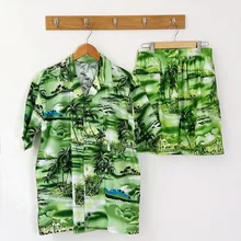 FDWERYNH/комплект из 2 предметов, Гавайский стиль, мужские рубашки и шорты, летние спортивные штаны с 3d принтом, брюки, рубашка-смокинг Camisa Masculina