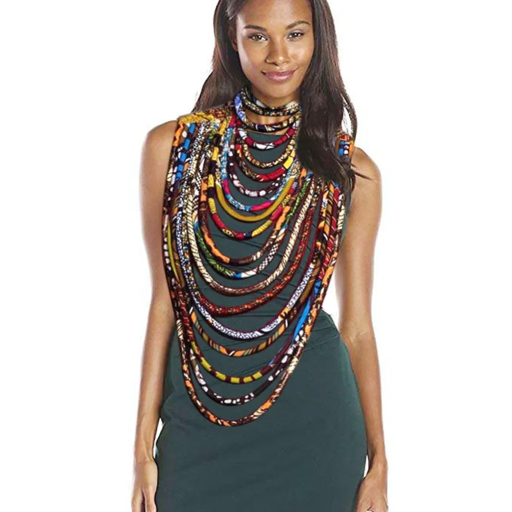 African necklace print fabric Ankara necklace dashiki fashion colorful rope women jewelry