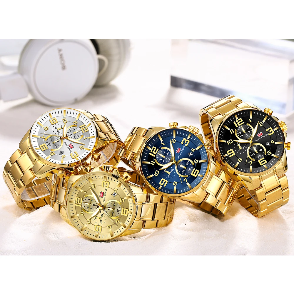 Новое поступление брендовые Роскошные Королевский Золотой Для мужчин часы Водонепроницаемый Человек Кварцевый Хронограф Модные Спортивные Мини фокус наручные часы