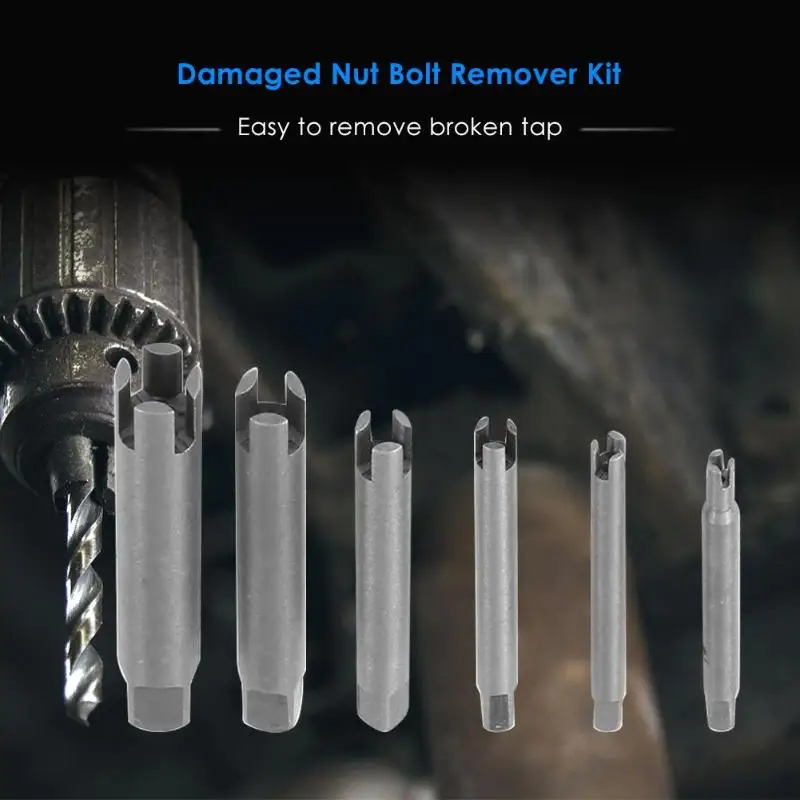 6pcs Damaged Nut Bolt Remover Kit Stud Extractor Bolt Screw Remover Steel Broken Head Taps Remover