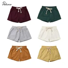 Брендовые хлопковые и льняные шорты для маленьких мальчиков и девочек детские шаровары короткие брюки повседневные однотонные мягкие свободные шорты
