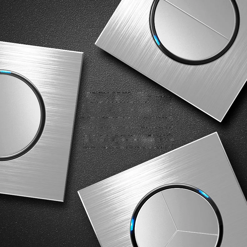 86 type 1 2 3 4 gang 1 2way Silver aluminum alloy panel Switch socket LED Northern Europe Industry German UK French light socket