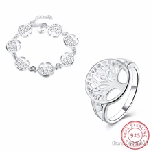 Ювелирные изделия из стерлингового серебра 925 пробы «Древо жизни», свадебные наборы, модные кольца, браслеты, наборы, тотем, подарки для жены, девушки, свадебные ювелирные изделия
