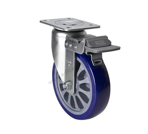 

1PC EDL Heavy 6 Inch 250Kg Polyurethane Wheels Castors Plate Double Bearing Brake Locking Industrial Casters Wheels for trolley